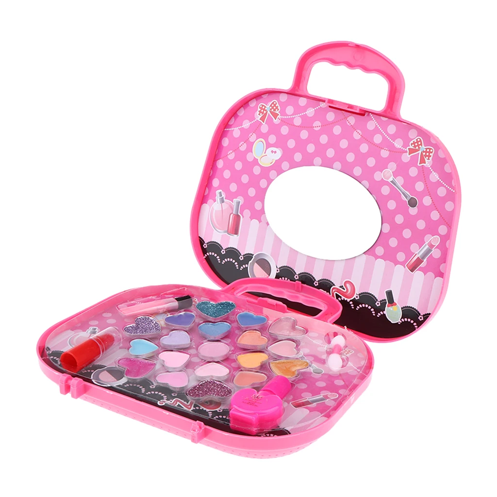 Princess Girl Make Up Play Set Pink Suitcase Cosmetic Beauty Set for Kids Role Play Toys