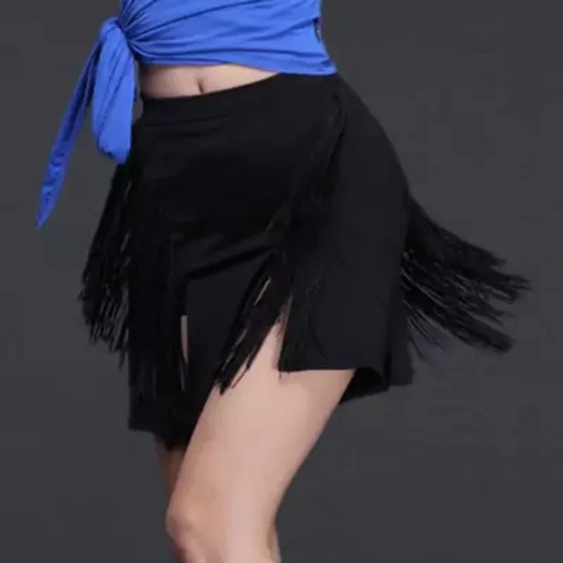 Женская черная юбка для латинских танцев, профессиональная юбка для самбы, бальных танцев с кисточками,, платье для латинских танцев ча-Танго - Цвет: Black