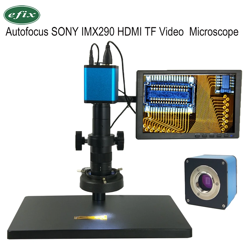 

Autofocus Microscope SONY IMX290 HDMI TF Video Auto Focus Industry Camera + 180X C-Mount Lens+Stand+56 LED Ring Light+10.1" LCD
