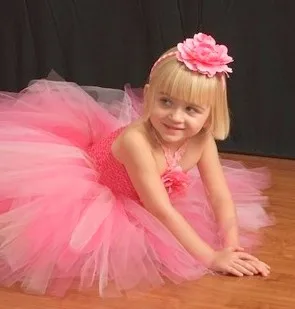 

Pink Girl Dress With Flower Headband Summer Tutu Dress Girl Set Photo/Birthday/Wedding Party Flower Girl Tutu Dresses