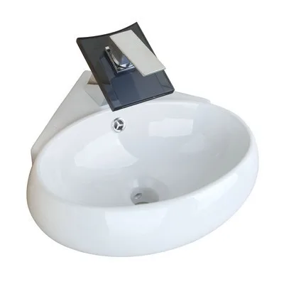 KEMAIDI ванная комната керамическая раковина+ Черный Стеклянный Водопад латунь кран Набор TW32058217 для раковины, шкафчика, под умывальник смесители