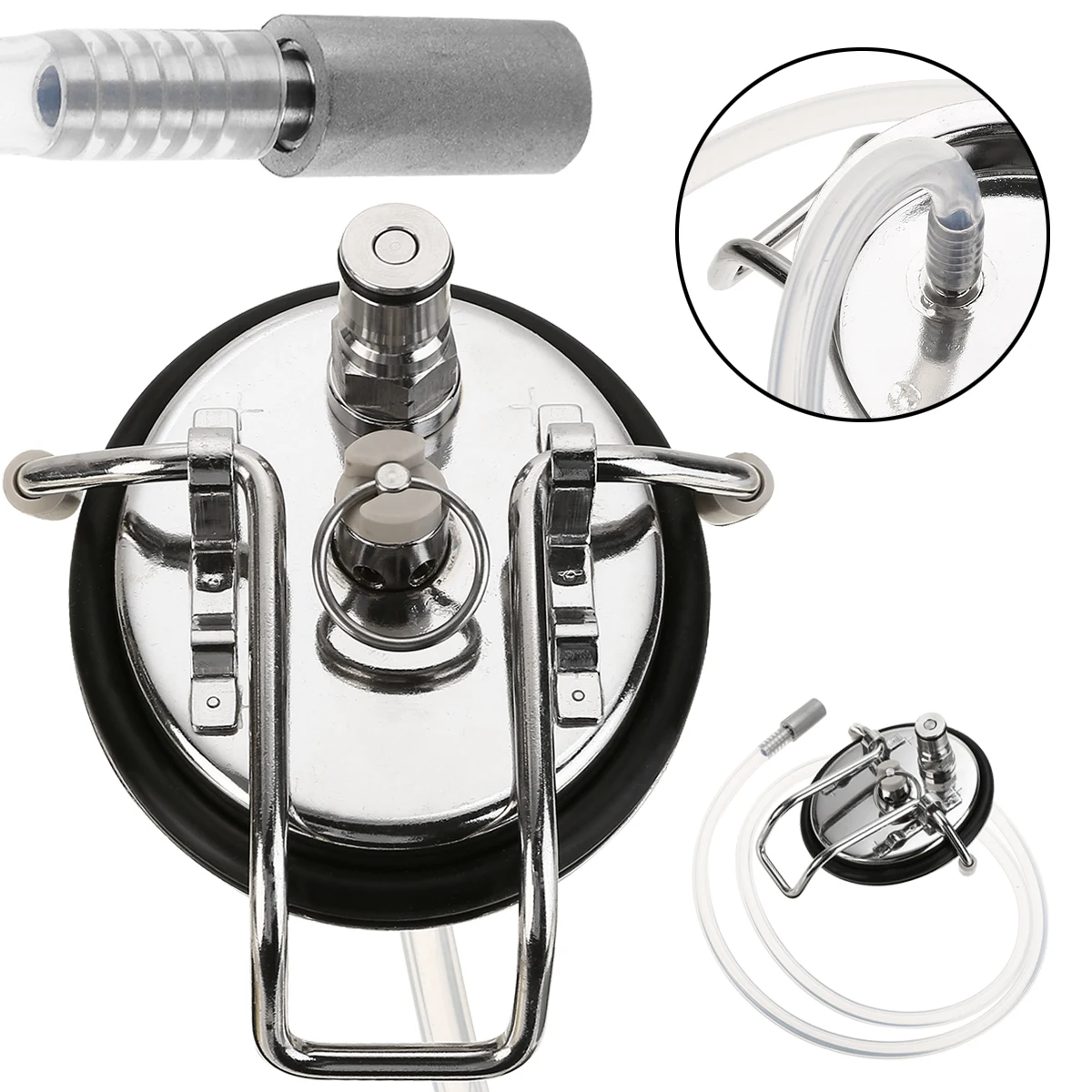 Replacement Stainless Steel Carbonation Keg Lid Home Brew Beer Making Tool With 0.5 Micron Diffusion Stone and Beer Line