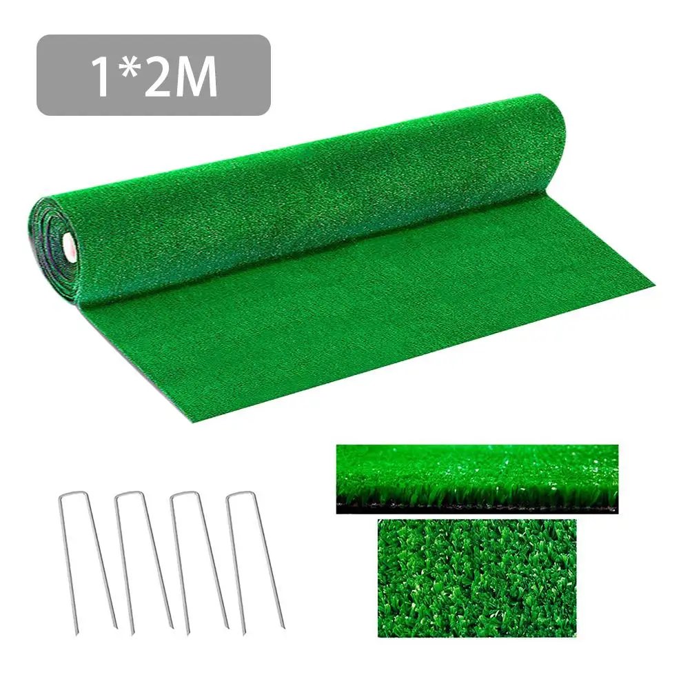 New Artificial Grass Lawn Synthetic Drainage Green Grass Simulation Plants Artificial Turf Set(turf+ Steel Rivet) 1x1M 1x2M - Цвет: 1x2M