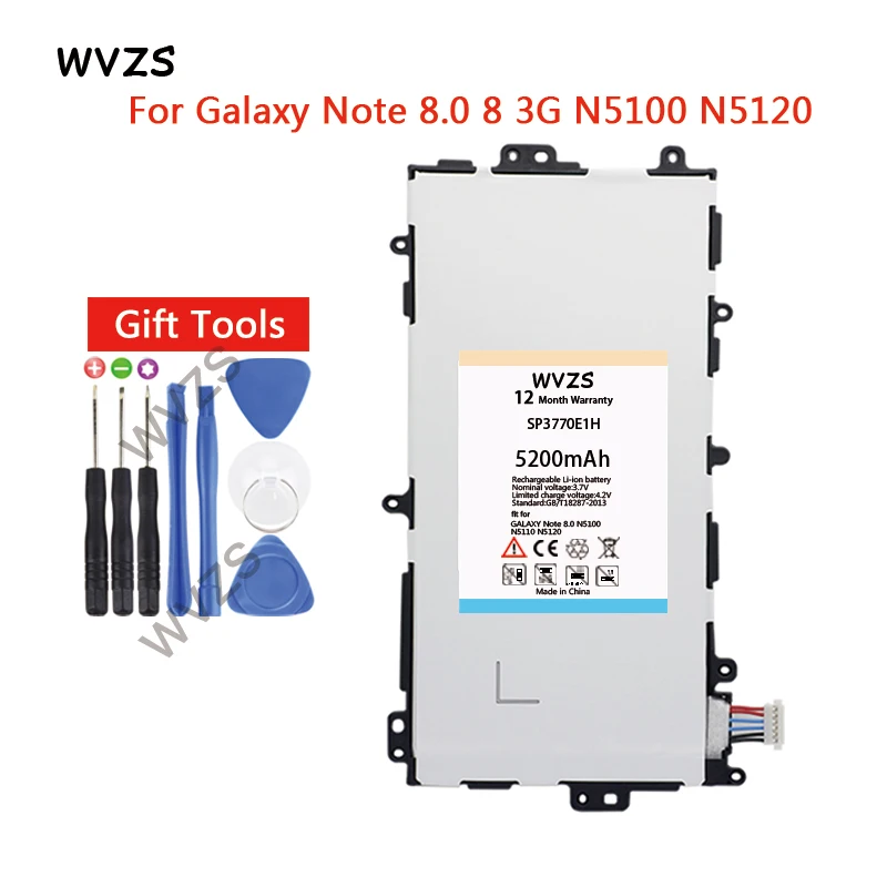 

wvzs 5200mAh Li-Polymer Tablet Battery SP3770E1H For Samsung Galaxy Note 8.0 8 3G GT-N5100 GT-N5110 N5100 N5120