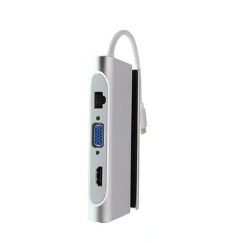 

4 in 1 Portable Usb Hub Type-C USB 3.0 For Lan RJ45 HDMI VGA USB-C Adapter HUB RJ45 Type-C Charger #LR4