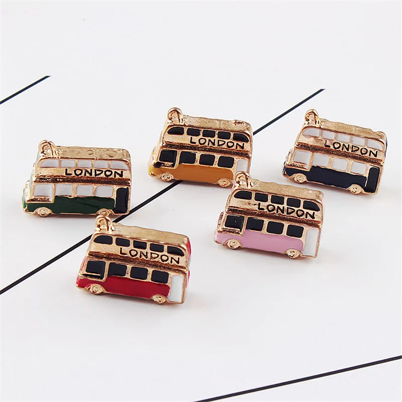 

Newest 10PCS 30PCs 3D Enamel Alloy London Bus Neckace Pendant Gold Color Plated Oil Drop Bracelet Necklace DIY Jewelry Charm