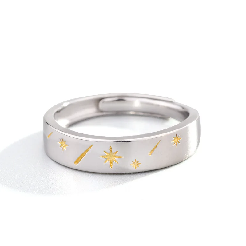 Новое модное 925 пробы Серебряное Оригинальное регулируемое кольцо в виде звезды и Луны, женские элегантные кольца с текстурой для влюбленных пар, подарок, ювелирное изделие