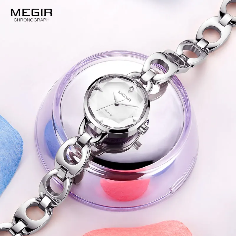 

MEGIR Women's Fashion Simple Quartz Watches 3ATM Waterproof Clock Metal Strap Wristwatch for Lady Relogiod Femininos 4173White