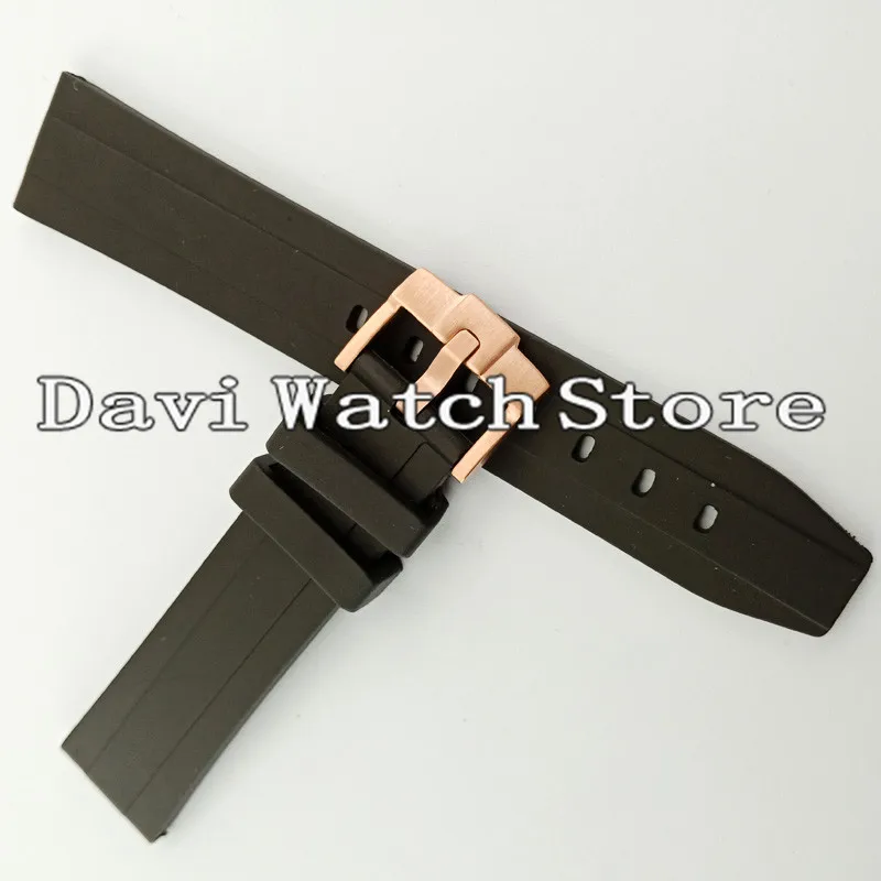 Parnis 20 мм черный резиновый ремешок для часов с розовым золотом стальной пряжкой P919
