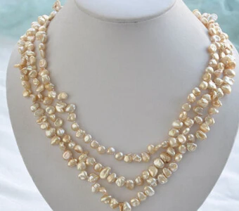 

FREE SHIPPING>>>@@ > N3403 3row 21" champagne KESHI REBORN PEARL NECKLACE