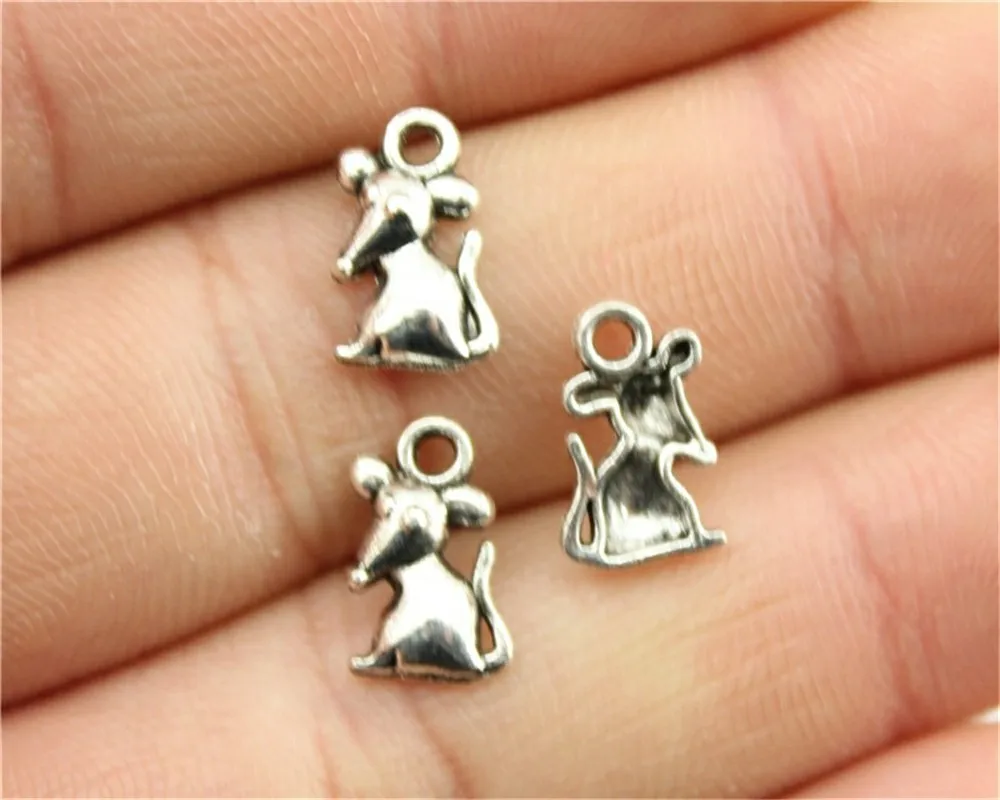 WYSIWYG 40pcs 12x7mm Mouse Rat Charm Pendants For Jewelry Making Antique Silver Rat Pendants Charm Rat Mouse