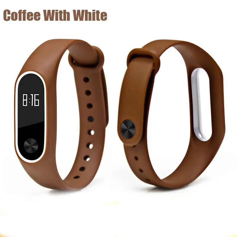 BOORUI mi band 2 ремешок двойной цвет mi Группа 2 аксессуары pulseira mi Группа 2 ремешок замена силиконовый браслет для xiaomi mi2 умный Браслет - Цвет: Coffee with white
