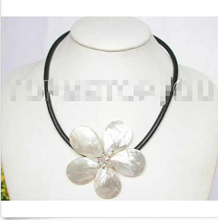

shipping Handicraft BIG 18" white shell pearls flower Choker necklace E1092