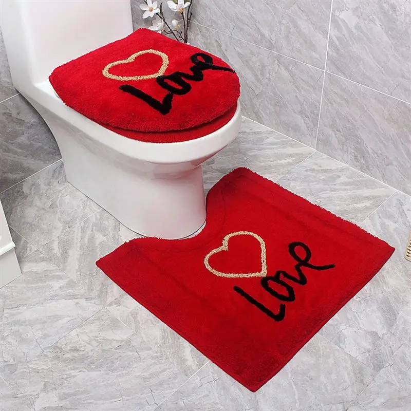 Красная любовь, теплый набор для ванной, унитаз, чехол для унитаза, коврики для ванной, крышка для унитаза, подушка для унитаза, кольца, подкладка-горшок