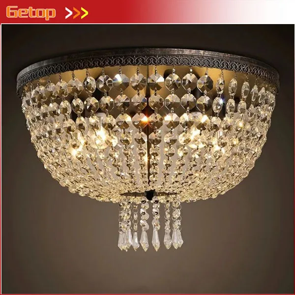

American Village Round Crystal Ceiling Light Retro Crystal Ceiling Lamp Restaurant Living Room Hotel Bedroom Balcony Corridor