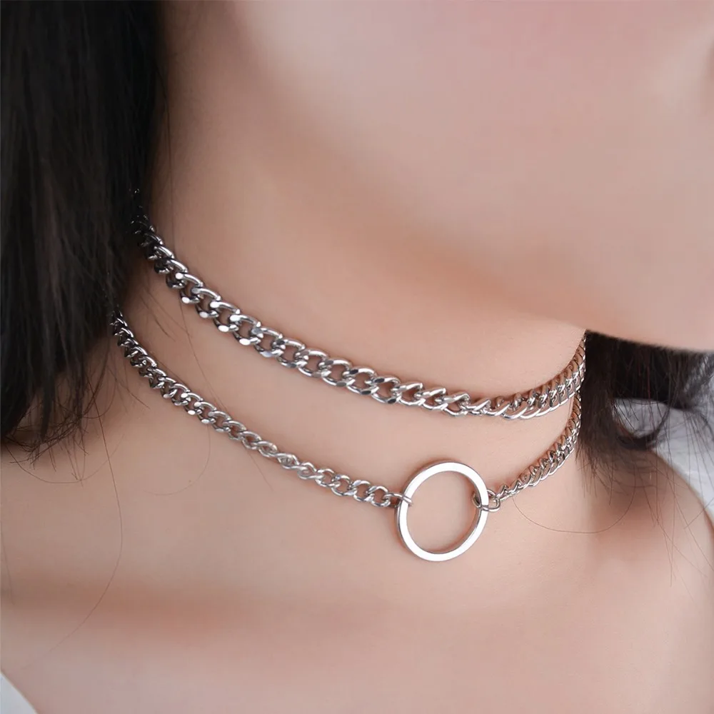 

2 pcs Silver Color Stylish Simple Alloy Chain Accessories Choker Necklace Fashion Punk Jewelry for Charm Women Gift