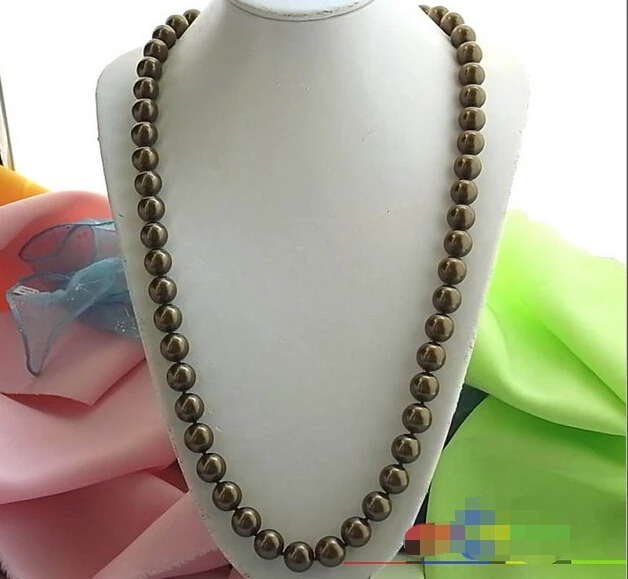 

33" 14MM BROWN ROUND SOUTH SEA SHELL PEARL NECKLACE p995 ^^^@^Noble style Natural Fine jewe FREE SHIPPING
