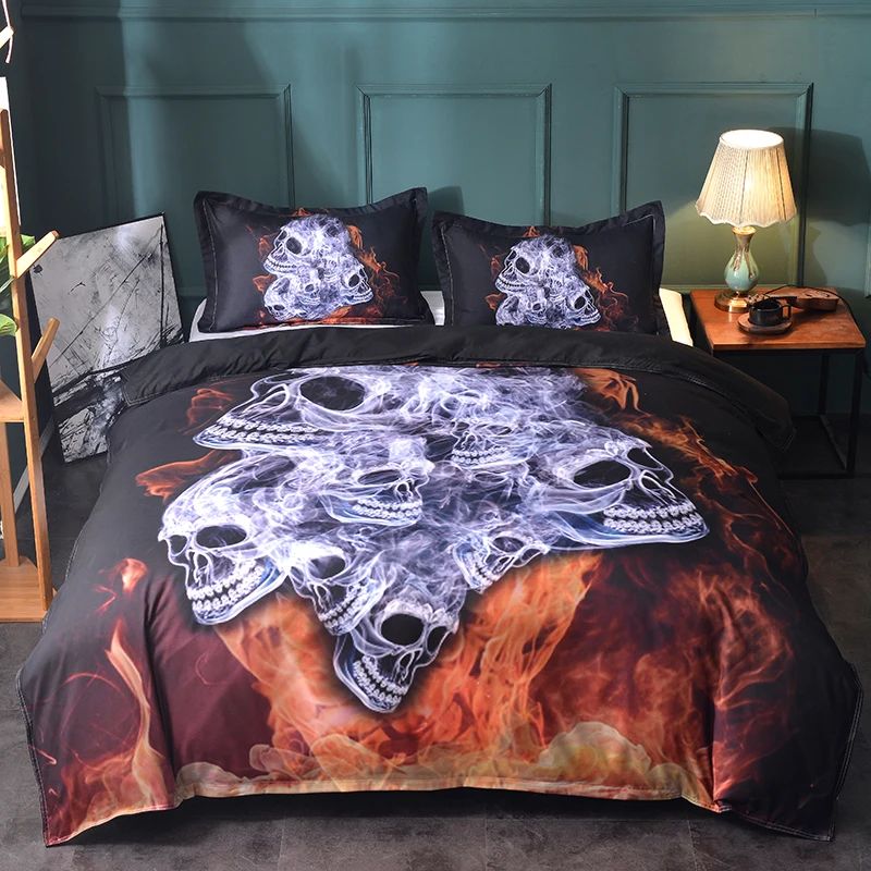 

Fanaijia 3d skull Bedding Set king size cool flame Print Duvet Cover set with pillowcase AU US twin Bedbedline