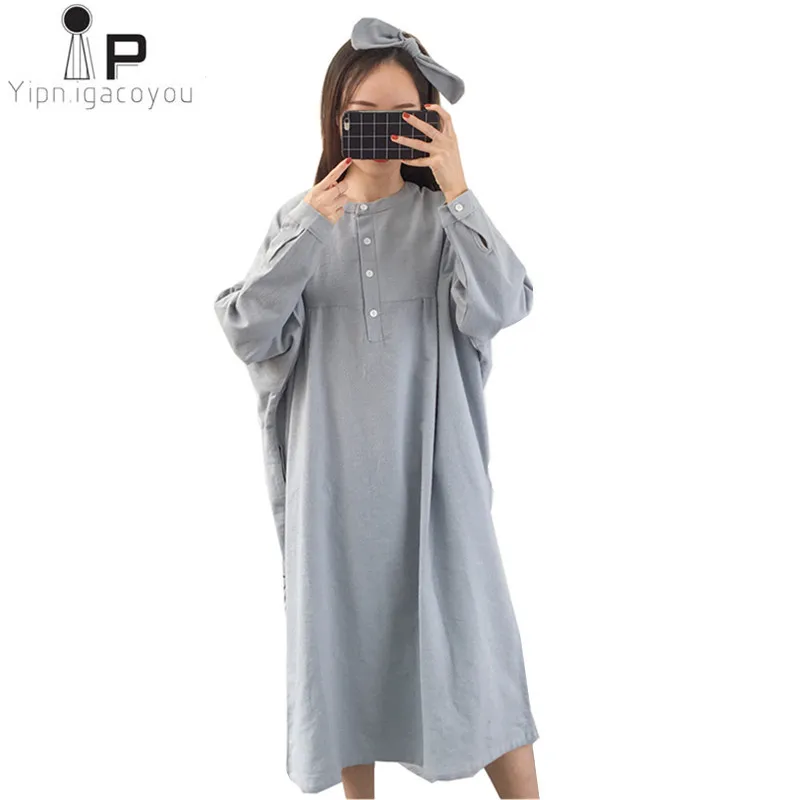 

Womens nightgown 2019 Spring Summer New loose Cotton Sleepwear large size pure color Casual female nightie Long Sleepwear A113