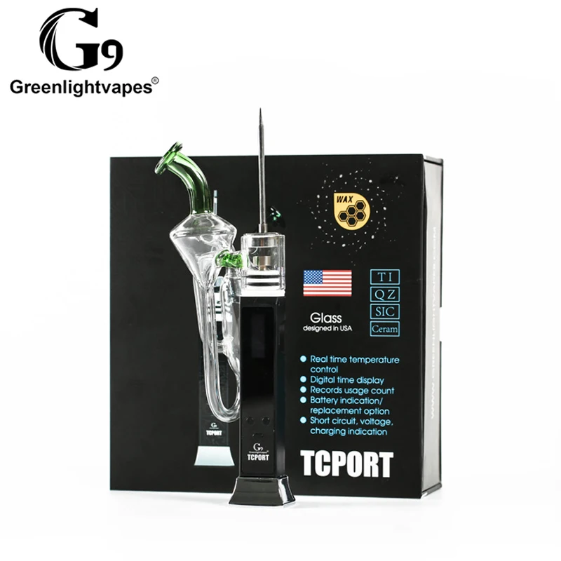 Greenlightvapes G9 TC PORT wax dab rig oil Portable enail vaporizer with glass pipe Temperature Controller bubbler |