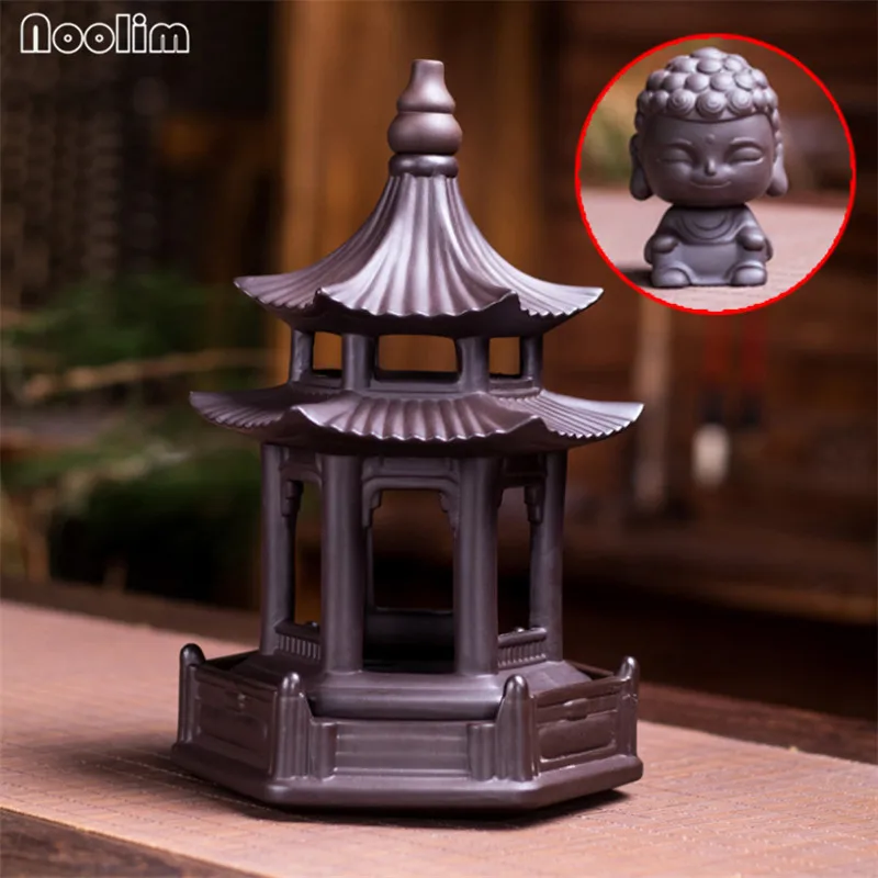 Фиолетовая глина пагода курильница для благовоний горелка креативные античные благовоние для пагоды держатель водопад курильница украшение дома Чайный домик - Цвет: Pagoda-Buddha