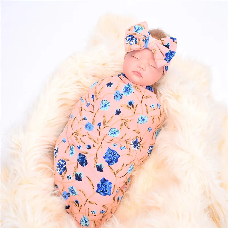 Повязка на голову для ребенка новорожденных одеяло 2 шт. листья цветочные печати детские одеяла молочный шелк мягкое детское ежемесячное одеяло детские фото реквизит