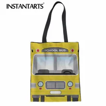 INSTANTARTS хлопок Женская шоппер 3D школьный автобус печати Путешествия Tote сумка белье женский Bolsa Feminino Mujer Сумки-холсты
