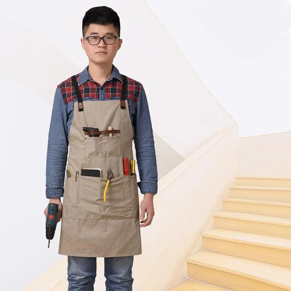 

Adjustable Unisex Waxed Canvas Apron with Pockets Kitchen Wear Resistant Craftsman Restaurant Working Tool