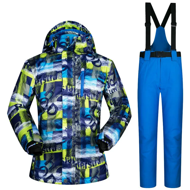 Лыжный костюм Для мужчин брендовые зимние Водонепроницаемый утепленные уличные зимние комплекты Mountain теплое Лыжный спорт и Сноубординг мужской Мужская лыжная куртка - Цвет: fw2 blue