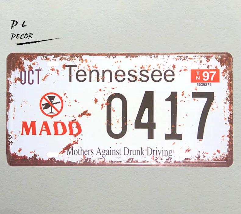 

DL-OCT TENNESSEE 0417 License plate Vintage Tin Signs Bar pub home Wall Decor Retro Metal Poster