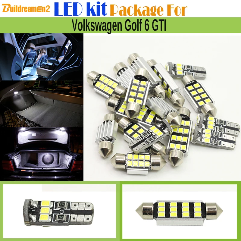 Buildreamen2 10 x автомобильный Canbus светодиодный комплект 2835 SMD Светодиодная лампа внутреннего освещения Белый Купол Карта багажник свет для Фольксваген Гольф 6 GTI