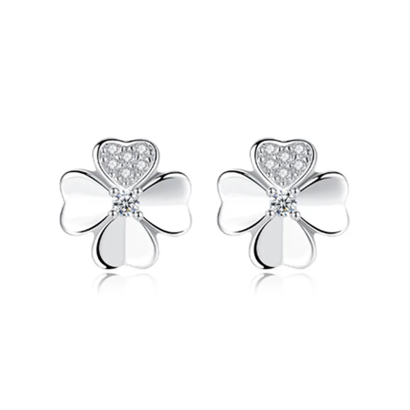 

Wholesale 925 sterling silver cz zircon lucky flower women birthday gift lady stud earrings jewelry drop shipping