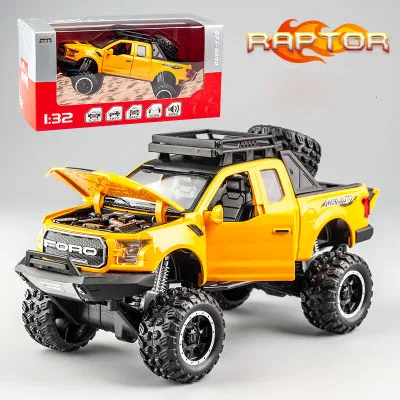 Yellow-Box KIDAMI 1:32 Ford Raptor F150 Big Wheel MINIAUTO литая под давлением Модель автомобиля игрушки для детских подарков машинки - Цвет: Yellow-Box