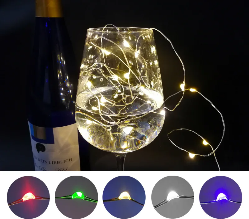 

10pcs/lot Micro Led Fairy Lights CR2032 Button Battery Operated 2M 20 LEDS Copper LED String Light for Xmas Wedding Decoration