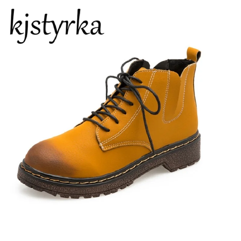 

2018 fashion lace- up martin martens boots Women Spring Autumn Shoes military womens booties flat Ankle Boots Square Low Heels