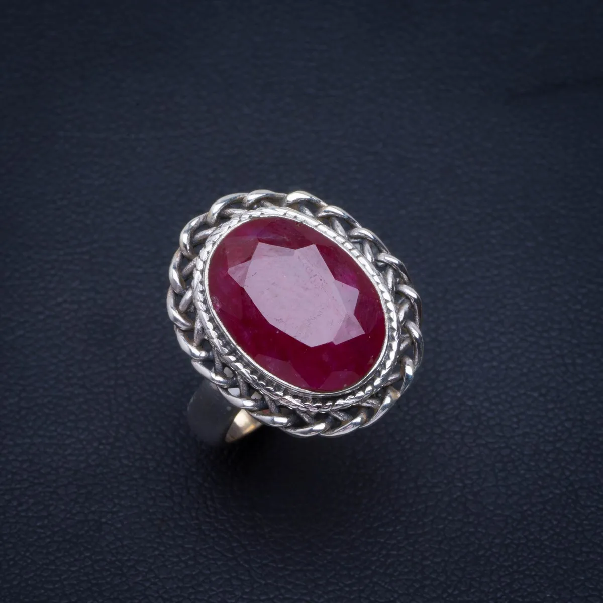 

Natural Cherry Ruby Handmade Unique 925 Sterling Silver Ring 6.75 B1003