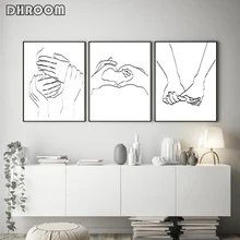 Holding Hands Wall Art Posters and Prints Hand Line Drawing Love Canvas Painting Wall Picture Woman Room Decor Couple Poster holding hands