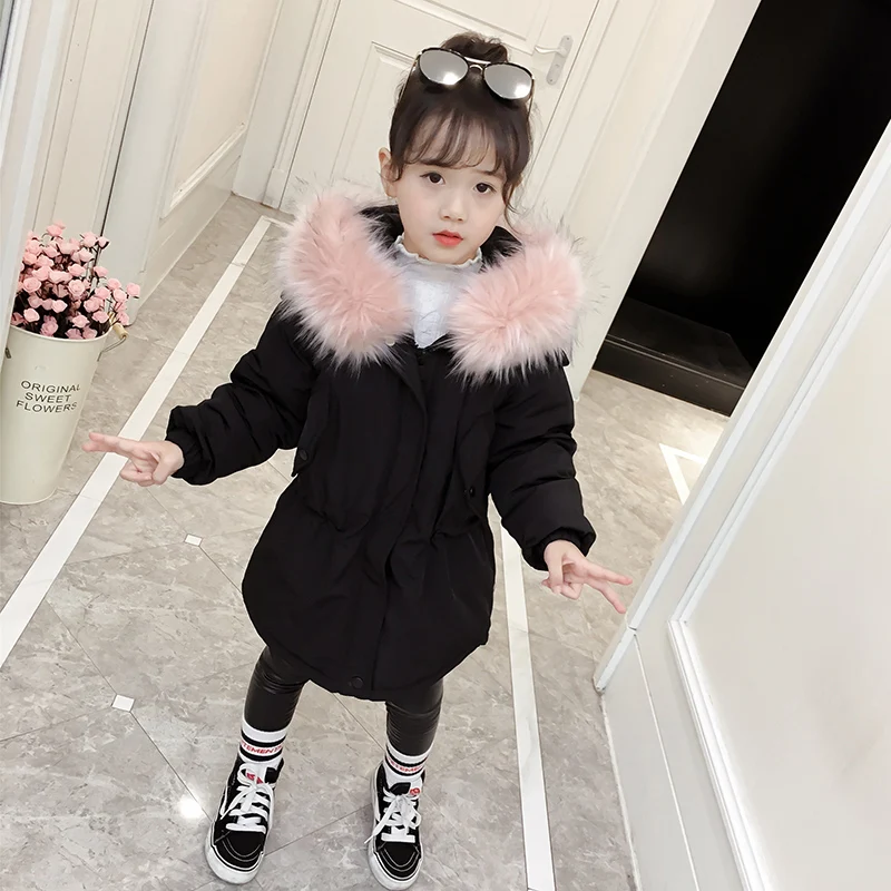 

New 2018 Fashion Children Winter Jacket Girl Cotton-padded Jacket Kids Warm Thick Fur Collar Hooded long Coats For Teenage S246