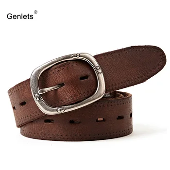 

new leather belt men genuine leather belts for men brown color jeans pin buckle strap good quality cowhide cinto