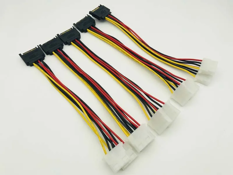 5PCS 15Pin SATA to 2 Dual 4Pin Power Cable IDE Molex Power Lead Y Splitter Cable Cord 18AWG Wire 20cm for Bitcoin Miner Mining
