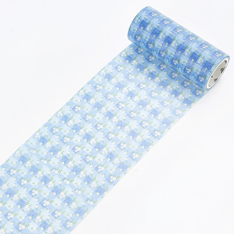 100mm wide Blue Floral Flower Grid Collage Life Diary Decorative Washi