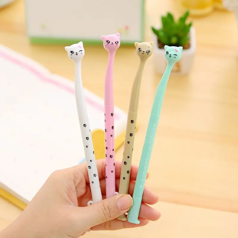 

YDNZC 4Pcs/Pack 0.5mm Fine Tip Cute Kawaii Pen Candy Color Bow Cat Gel Ink Pen Marker Pen School Office stationery Supply