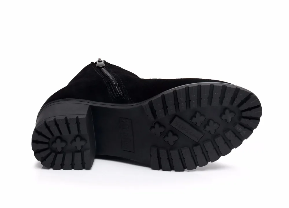 Black Femmes Vache Bout Taille En Daim Véritable Dames Femme Cheville Automne Fur Chaussures Thick 43 Bottes forme Rond Gktinoo Thin Plate D'hiver 34 Fur With Cuir black RqwRd