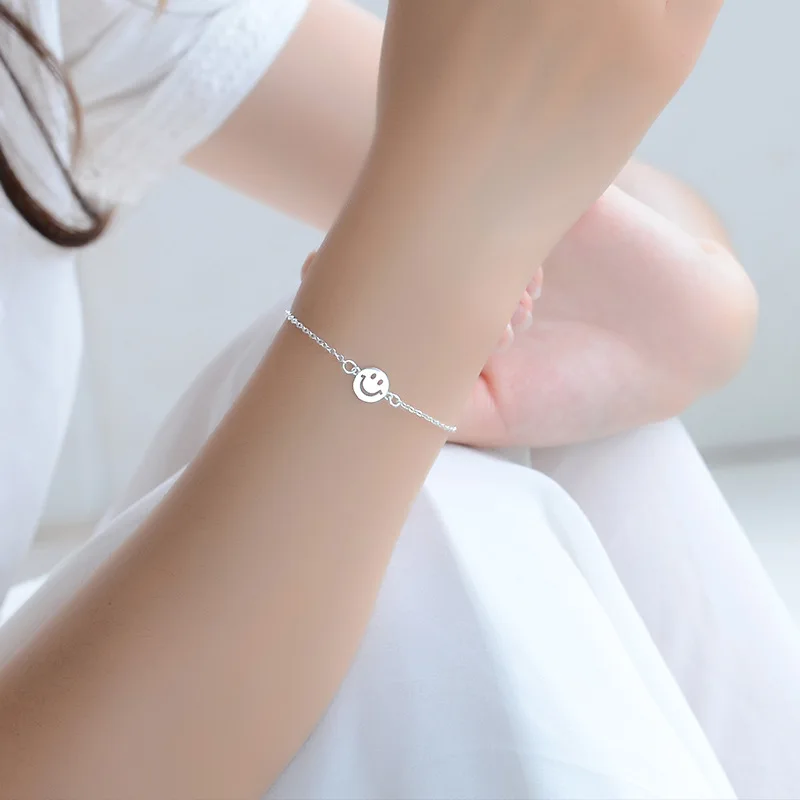 

Fashion Silver Color Round Emoji Smile Bracelet Face Charms With Chain Lobster Clasp Extended Chain Fashion Girl Woman Jewelry