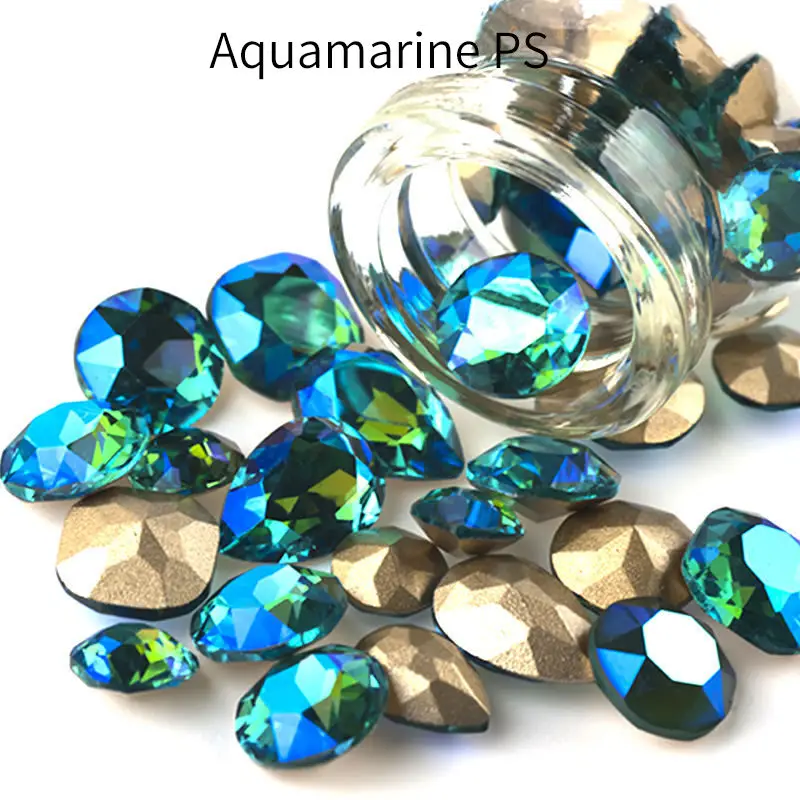 1 упаковка Стразы для ногтей овальная водяная капля пламя Кристалл камни для ногтей камни для нейл-арта аксессуары украшения 3D Маникюр микс - Цвет: Aquamarine PS