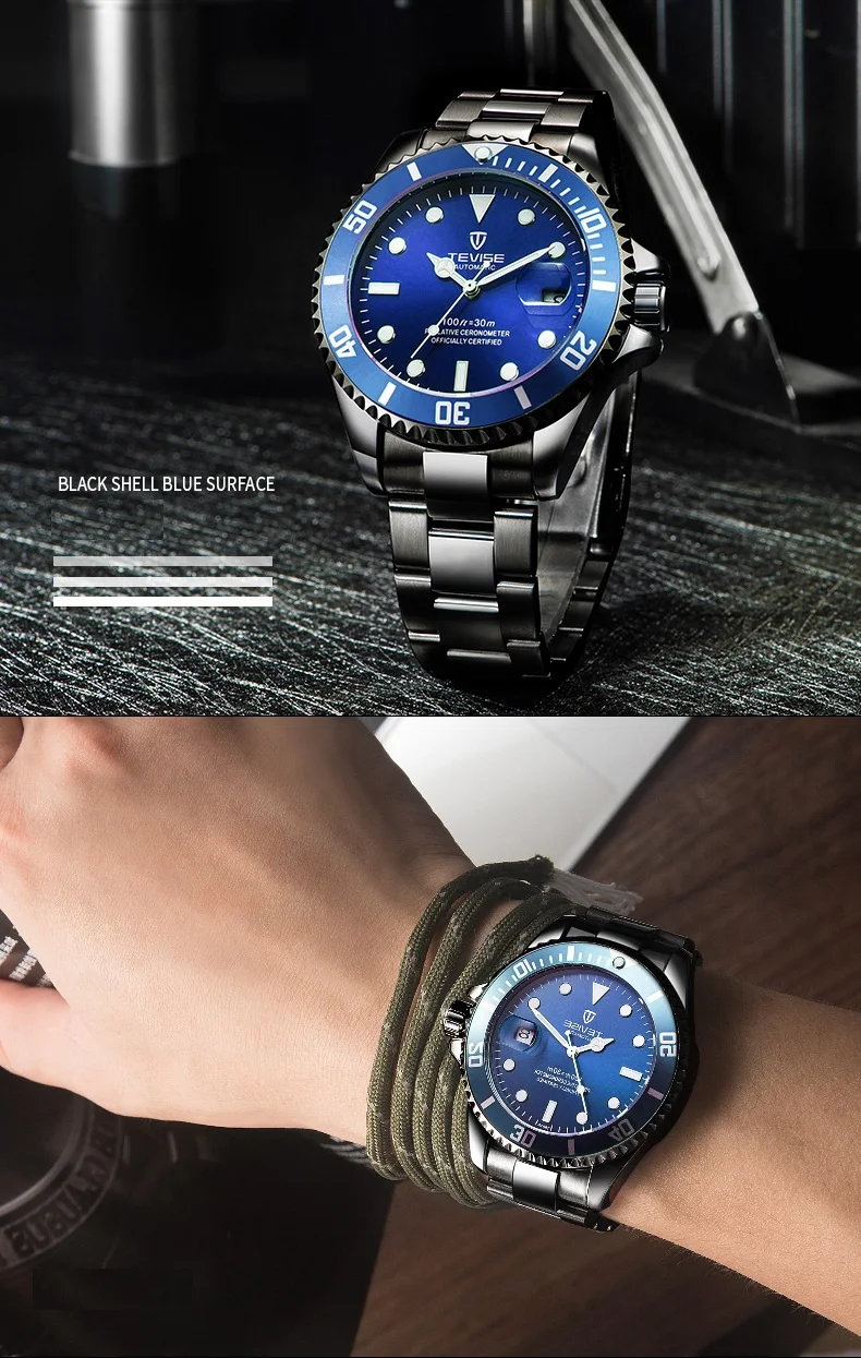 1TEVISE Red Watch Men Creative Luminous Watches Date Waterproof Clock Man Blue Automatic Watch Purple Mechanical Wristwatches (5)