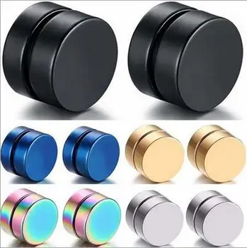 

6,8,10,12mm mix 5colors 4 sizes 300pcs body jewelry mix lots men punk fashion earrings dumbbell fake ear plugs No ear hole magne