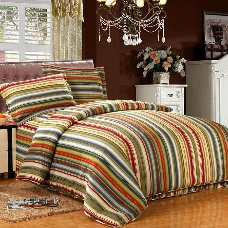 cheap Quality Rainbow Stripe Print Quilt Set 3PC 4pcs bedding Cotton Quilts Bed Covers Bedspread for bed King Size Coverlet Blanket