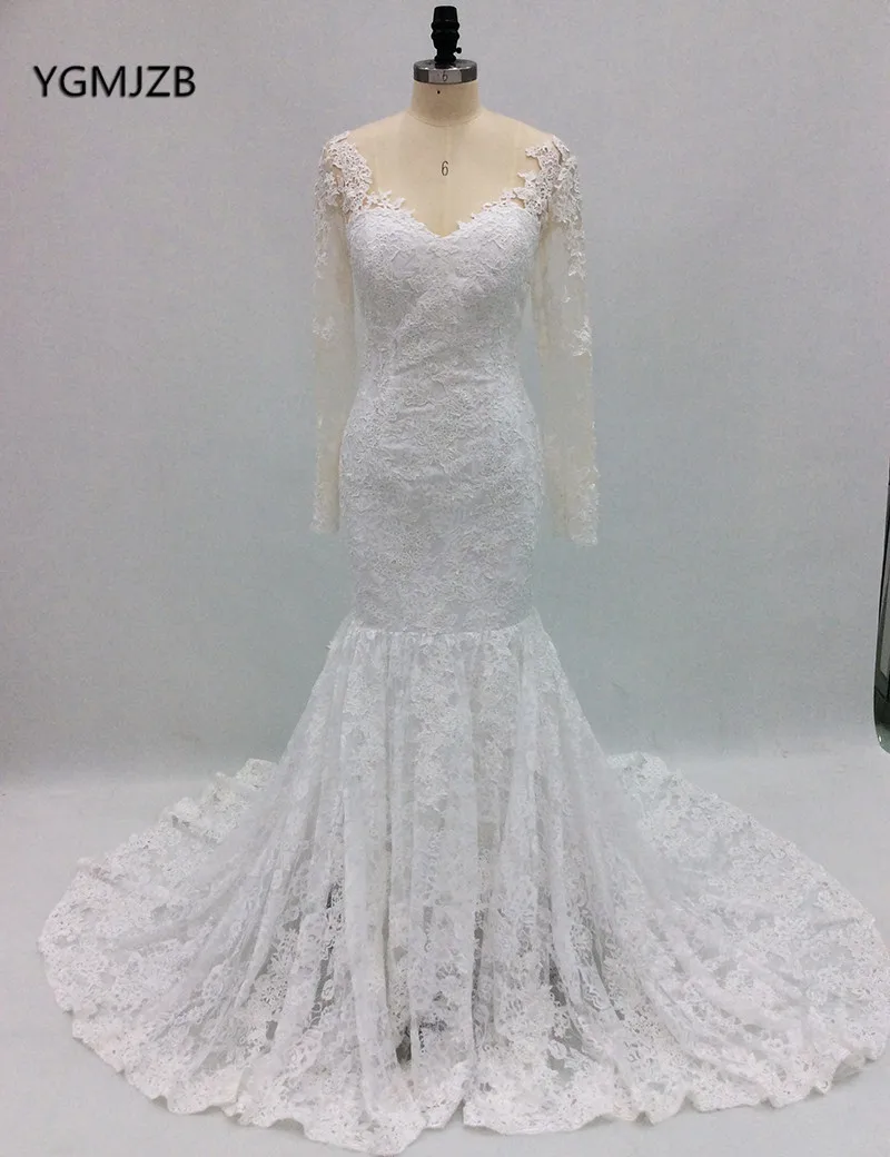 Buy Romantic Vintage Lace Wedding Dress Plus Size 2018 Mermaid Full Sleeves