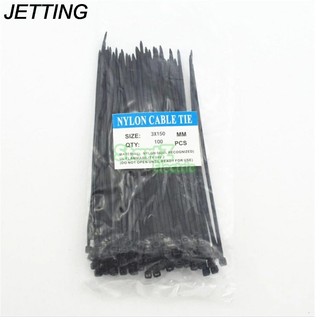 

JETTING 100Pcs/pack 3*150mm width 2.5mm Colorful Self-locking Cable Ties Nylon Plastic Cable Wire Organiser Zip Tie Cord Strap